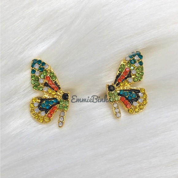 New FP Crystal Butterfly Open Wing Stud Earrings - Picture 12 of 16